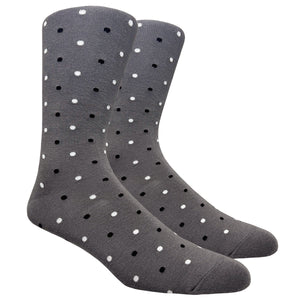 Black Label Dress Socks - Grey with White and Black Polka Dots