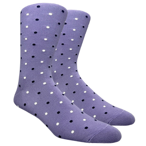 Black Label Dress Socks - Lavender with White and Navy Polka Dots