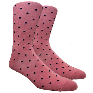 Black Label Dress Socks - Coral with Navy Blue Polka Dots