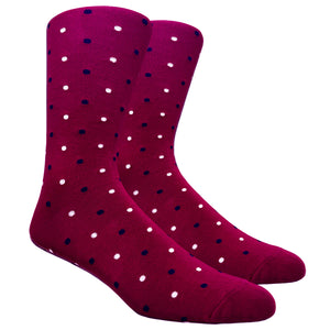 Black Label Dress Socks - Burgundy with White and Navy Polka Dots